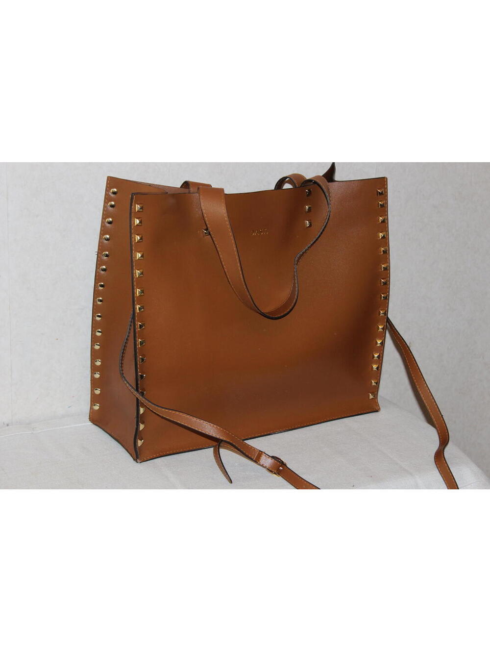 NEW Dasti Brown Cognac Studded Double Handled Tote Purse with Dust Bag